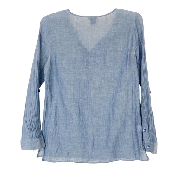 Ann Taylor Chambray Split Neck Long Sleeve Shirt Sz M - Picture 4 of 5